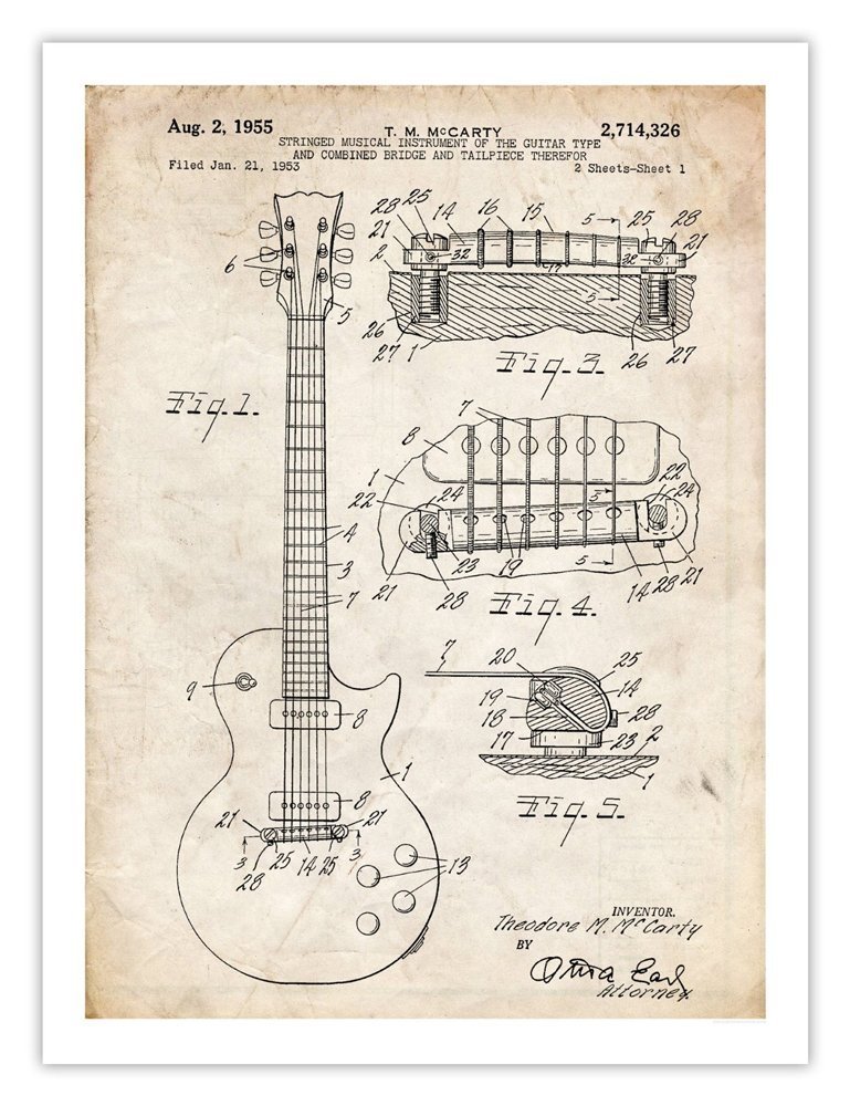 Amazon.co.jp: Gibson Les Paulギターポスター1955特許アート印刷 24